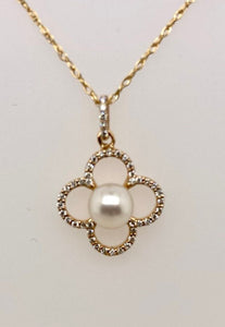14K Pearl & Diamond Pendant
