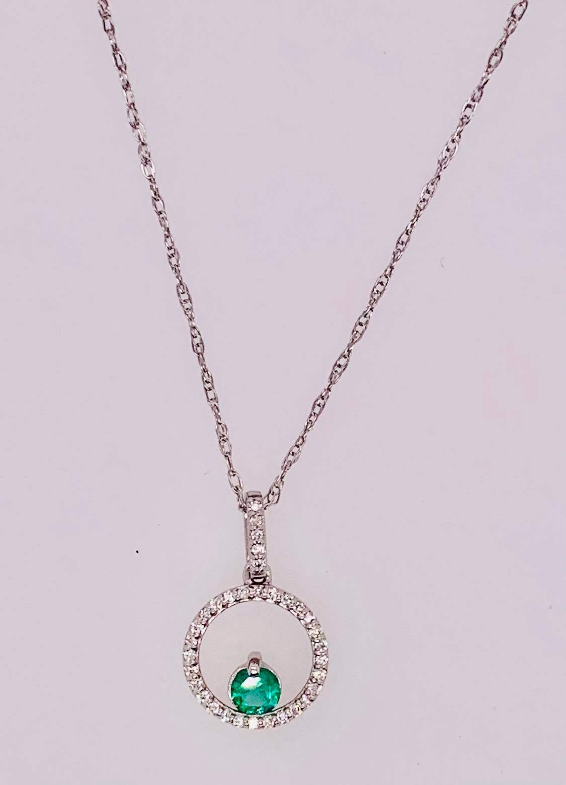 14K Emerald and Diamond Pendant