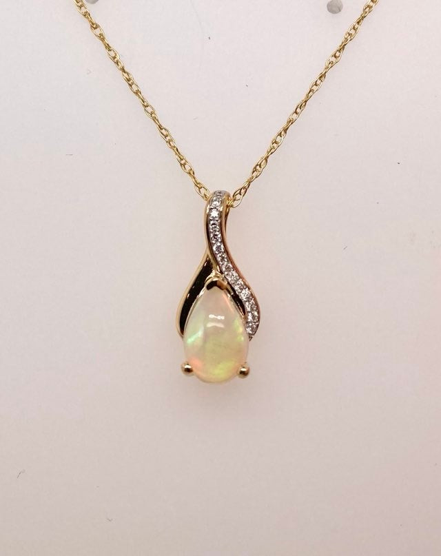 14K Opal & Diamond Pendant