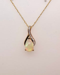 14K Opal & Diamond Pendant