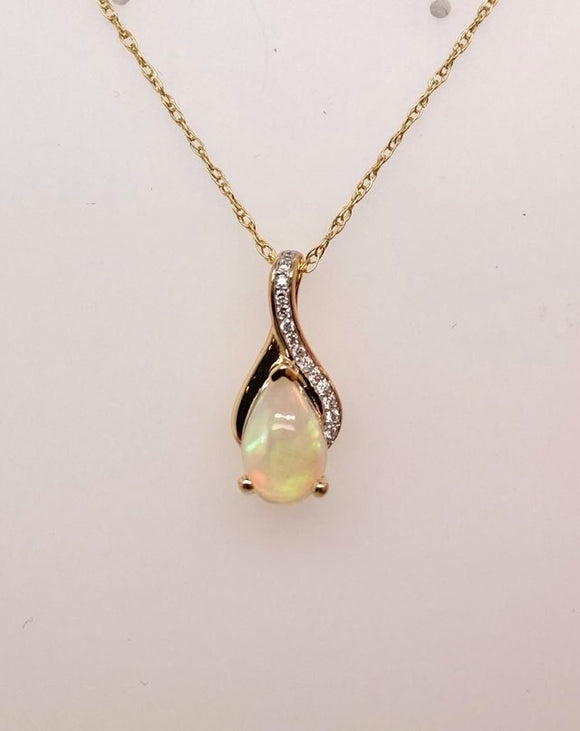 14K Opal & Diamond Pendant