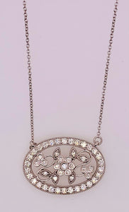 14K Oval Floral Diamond Bar Necklace
