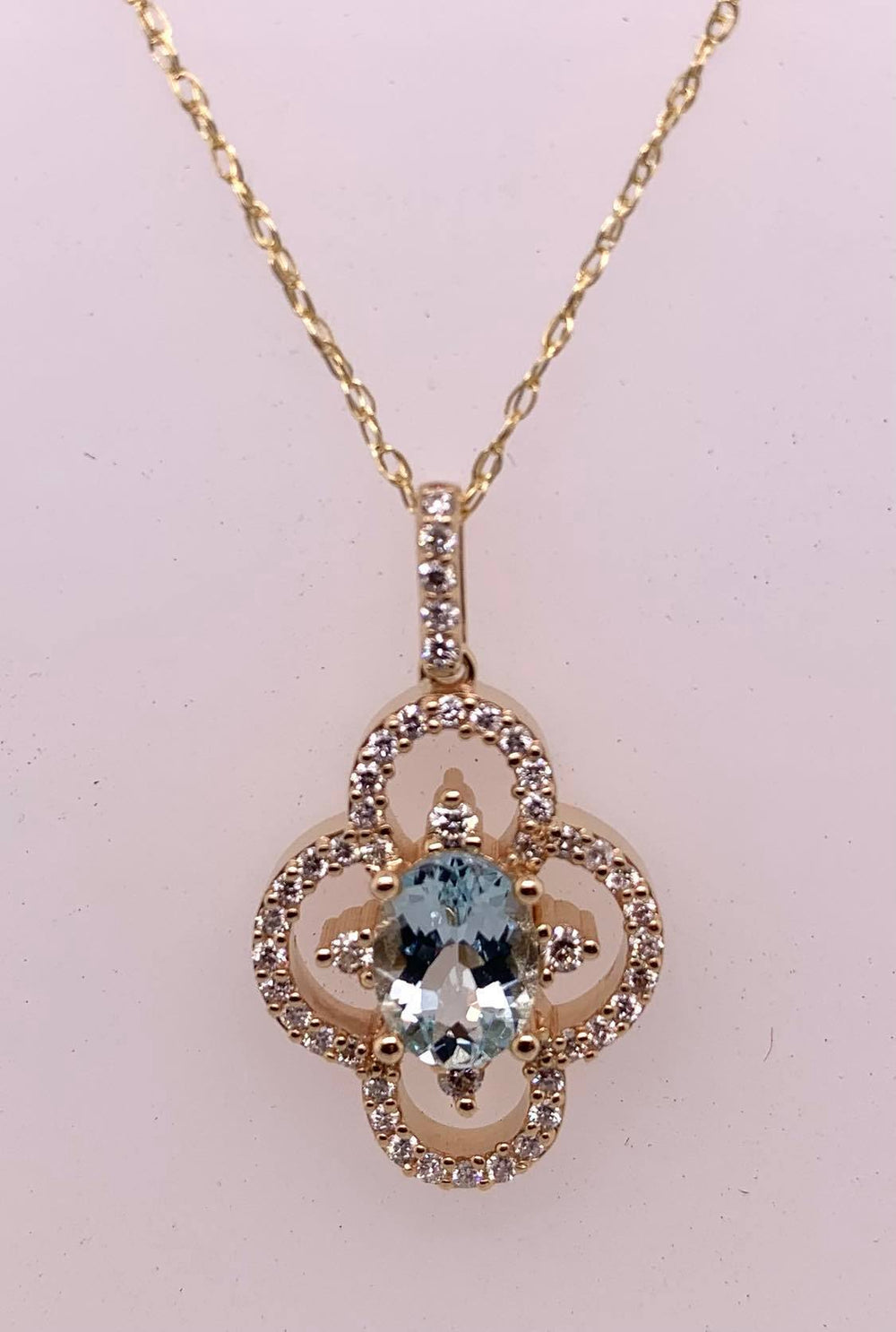 14K Aquamarine & Diamond Pendant