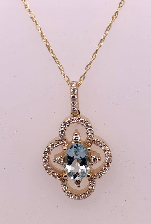 14K Aquamarine & Diamond Pendant