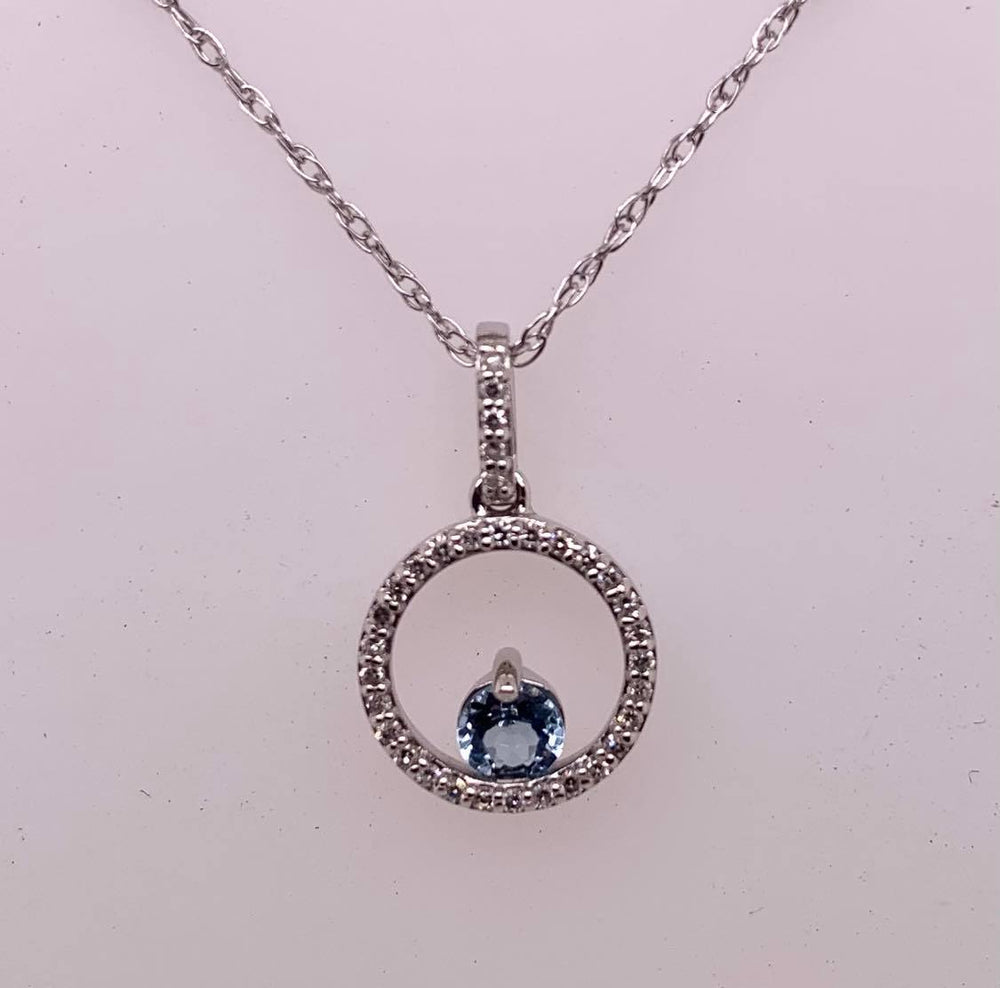 14K Aquamarine & Diamond Pendant