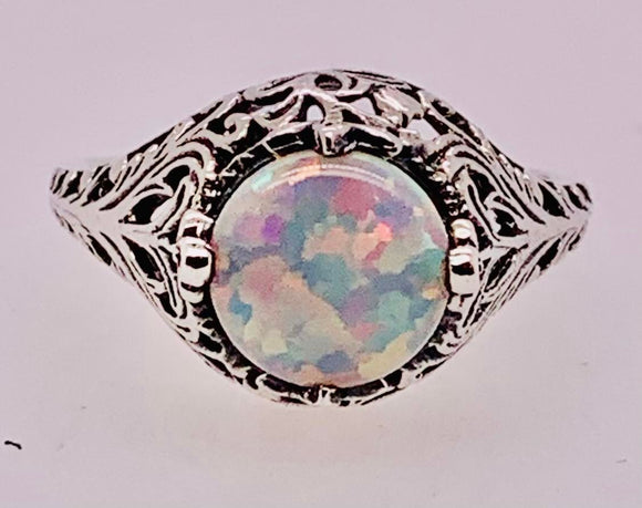 White Lab Opal Sterling Silver Ring