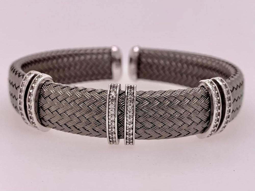 Black Rhodium Sterling Silver and CZ Cuff Bracelet