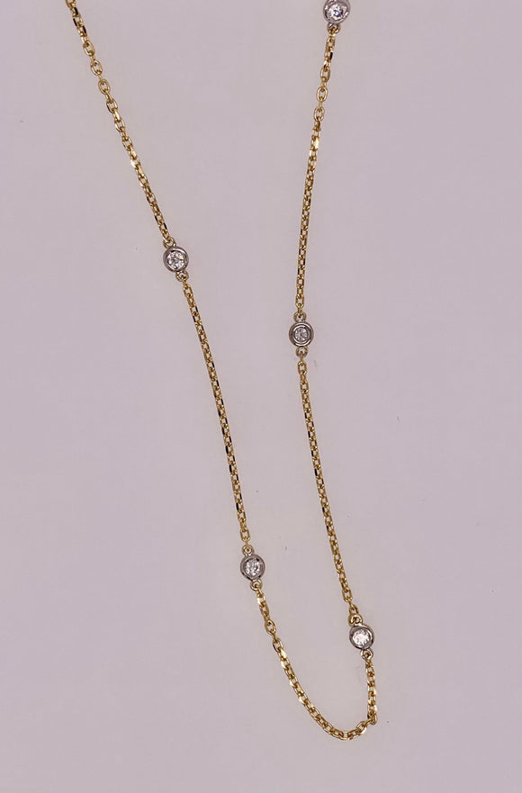 18K Yellow Gold Diamond Stationed Necklace