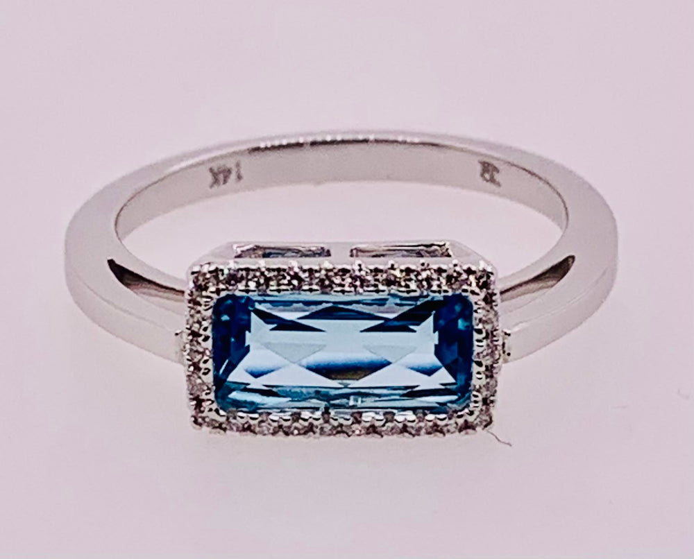 14K Diamond and Blue Topaz Ring