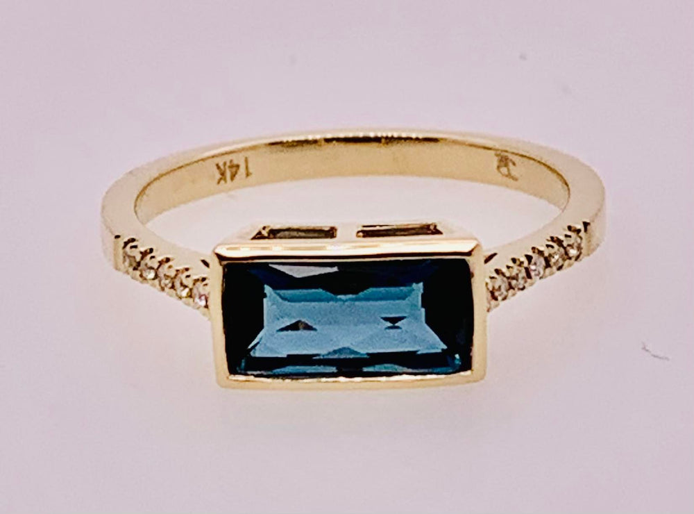 14K Diamond & London Blue Topaz Ring