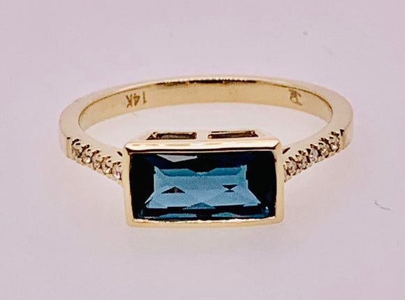 14K Diamond and London Blue Topaz Ring