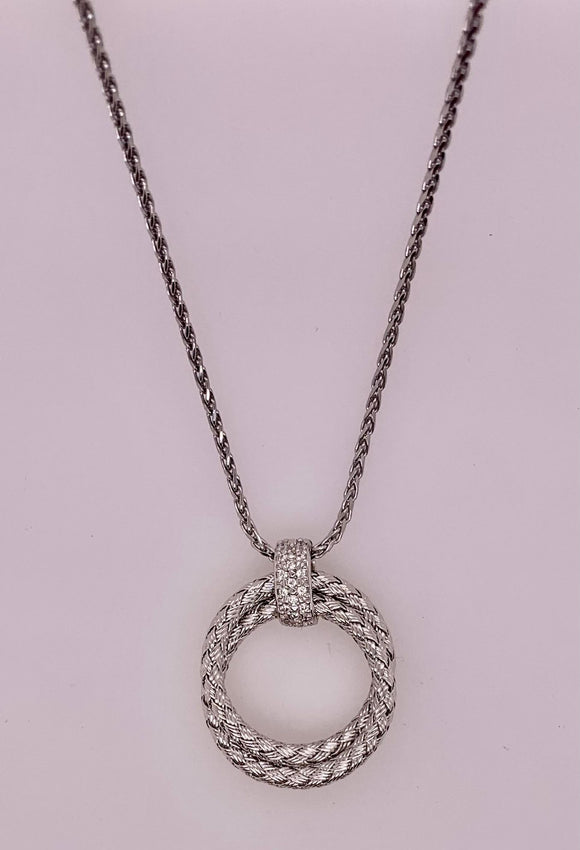 Sterling Silver and CZ Round Pendant Necklace