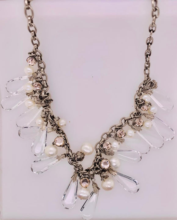 Elaborate Teardrop and Beaded Crystal Necklace