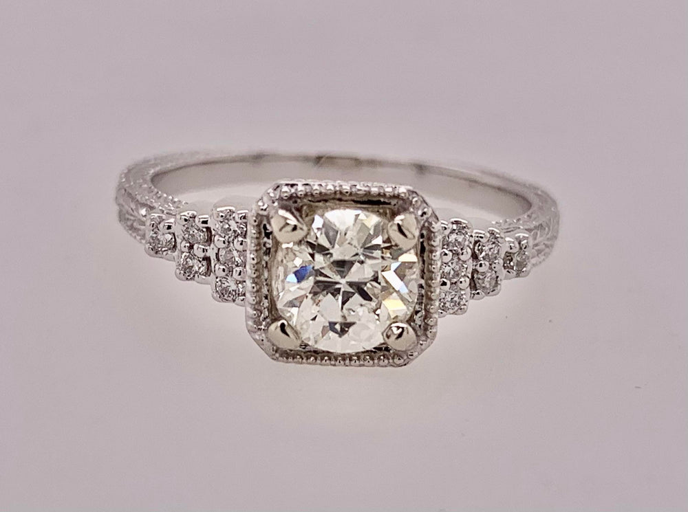 14K White Gold European Cut Diamond Ring