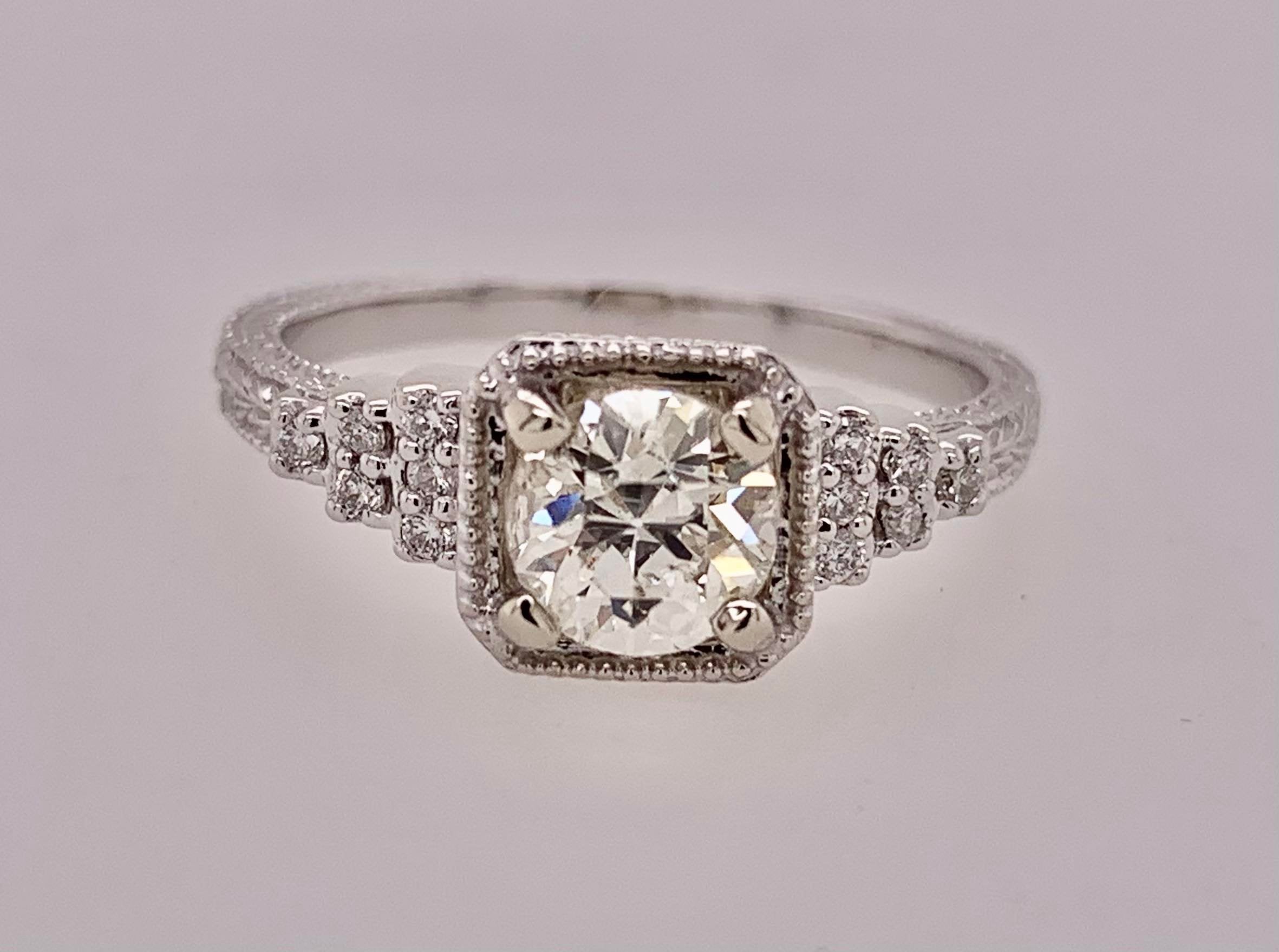 14K White Gold European Cut Diamond Ring