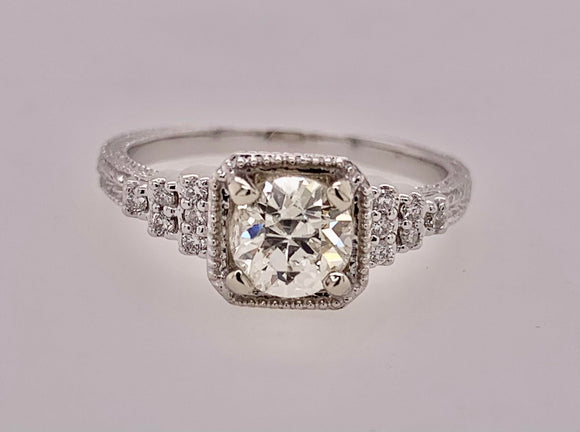 14K White Gold European Cut Diamond Ring