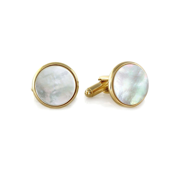 Gold Finish Round Mother Of Pearl Cufflinks