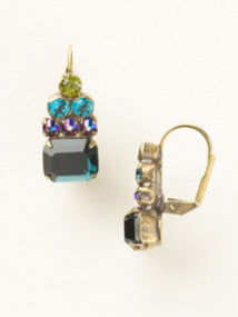 Round Crystal Pyramid and Octagon Dangle Earrings