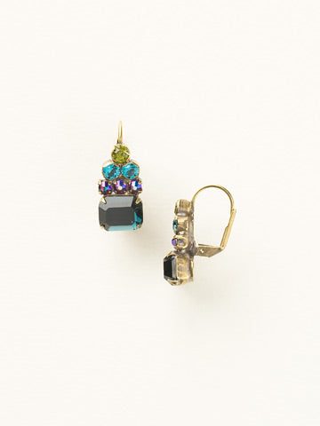 Round Crystal Pyramid and Octagon Dangle Earrings