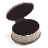 Petite Pewter-tone Finish Hinged Lid Velveteen Lined Oval Beaded Edge Jewelry Box