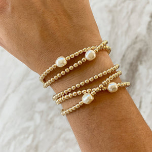 14k Gold Filled Bead/Freshwater Pearl Stretch Bracelet
