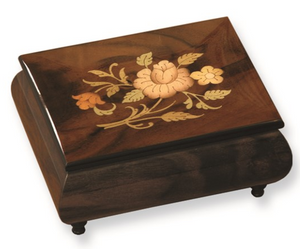 Brown Floral Inlay Music Box