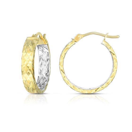 14K Gold Diamond Cut Hoop Earrings