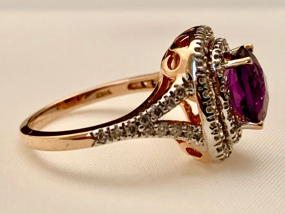 14K ROSE GOLD AMETHYST & DIAMOND RING