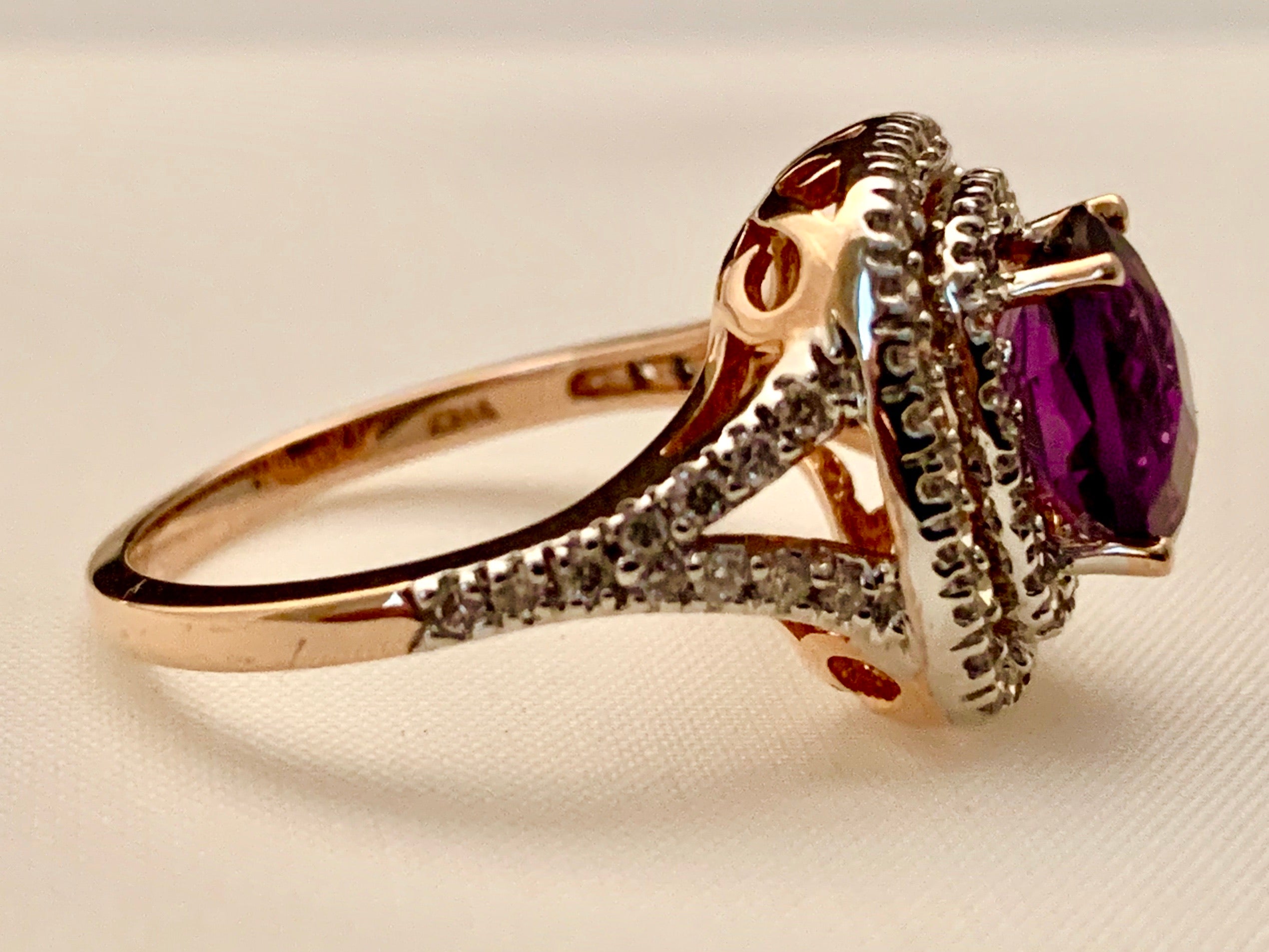 14K ROSE GOLD AMETHYST & DIAMOND RING