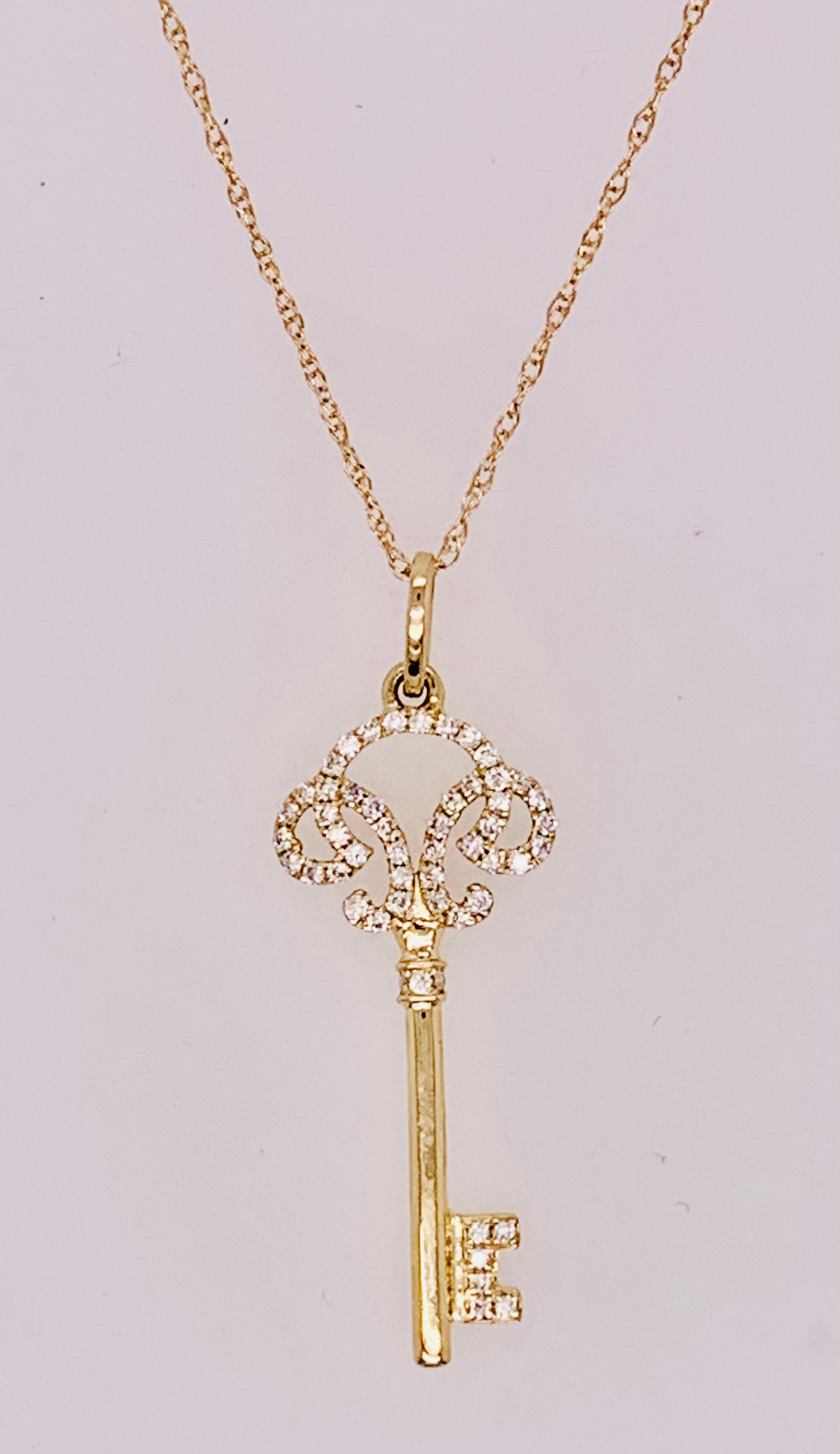 14K Yellow Gold Diamond Key Pendant