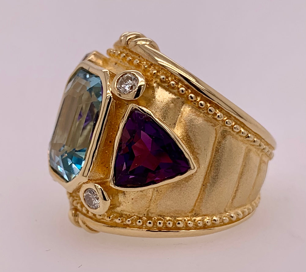 14K Etruscan Design Gemstone Ring