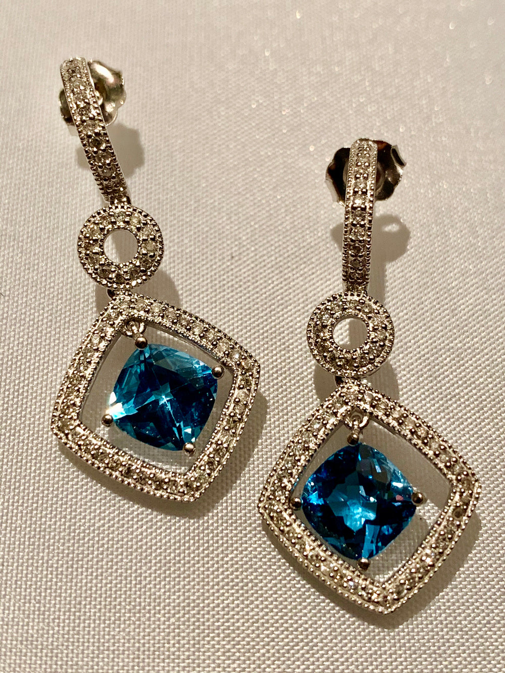 14K BLUE TOPAZ AND DIAMOND EARRINGS