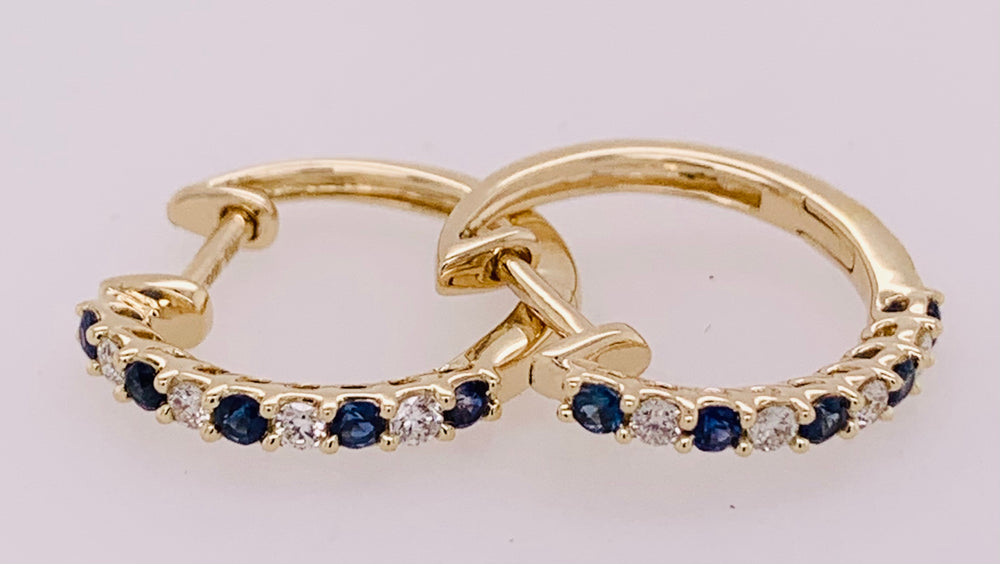 14K Sapphire and Diamond Hoop Earrings