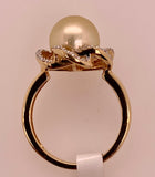 14K Rose Gold Golden Cultured Pearl & Diamond Ring