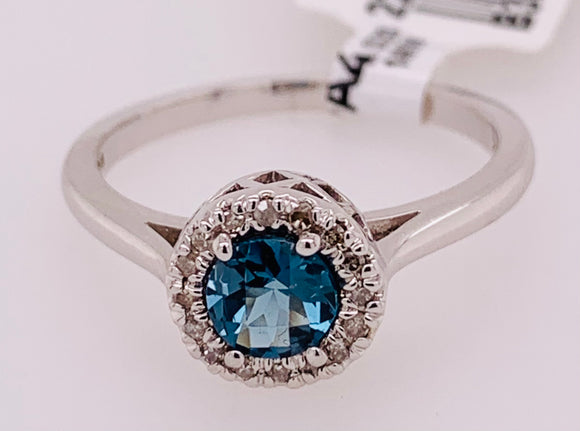 14K White Gold London Blue Topaz and Diamond Ring