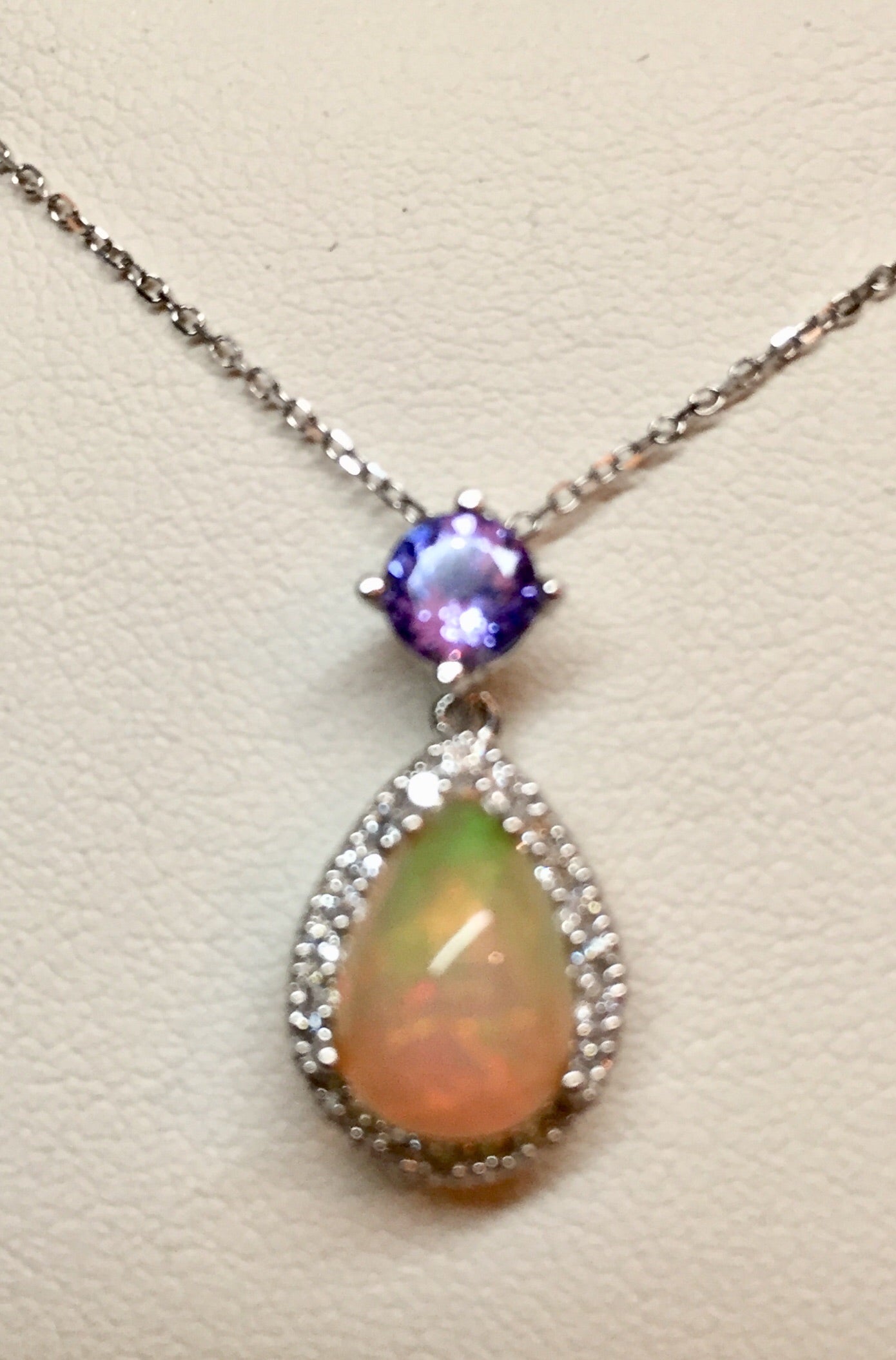 Opal, Tanzanite & Diamond Pendant