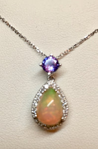 Opal, Tanzanite & Diamond Pendant