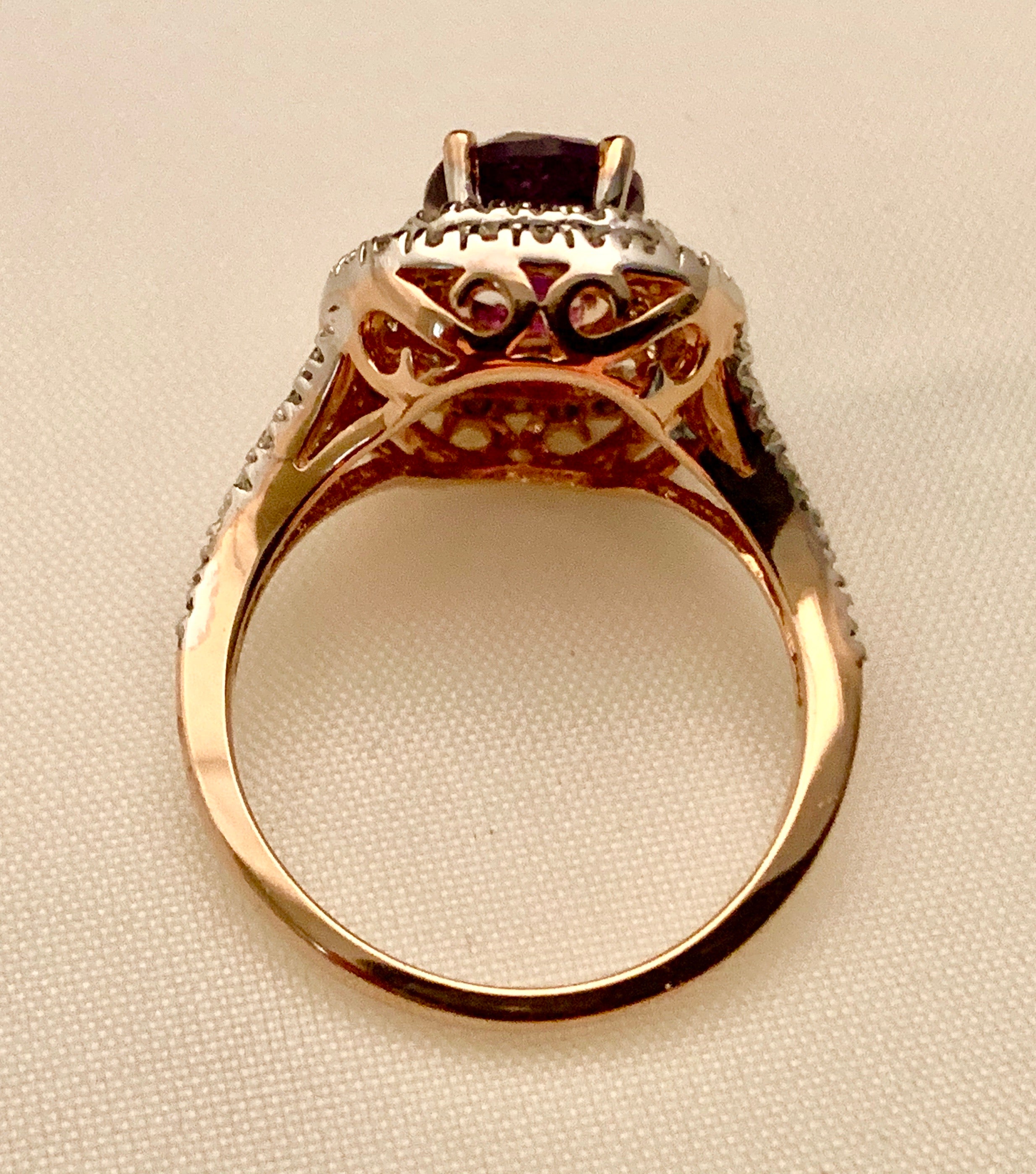 14K ROSE GOLD AMETHYST & DIAMOND RING