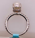 18K White Gold Cultured Pearl & Diamond Ring