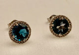 10K Gold Blue Topaz and Diamond Earrings