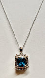 14K White Gold Blue Topaz & Diamond Pendant