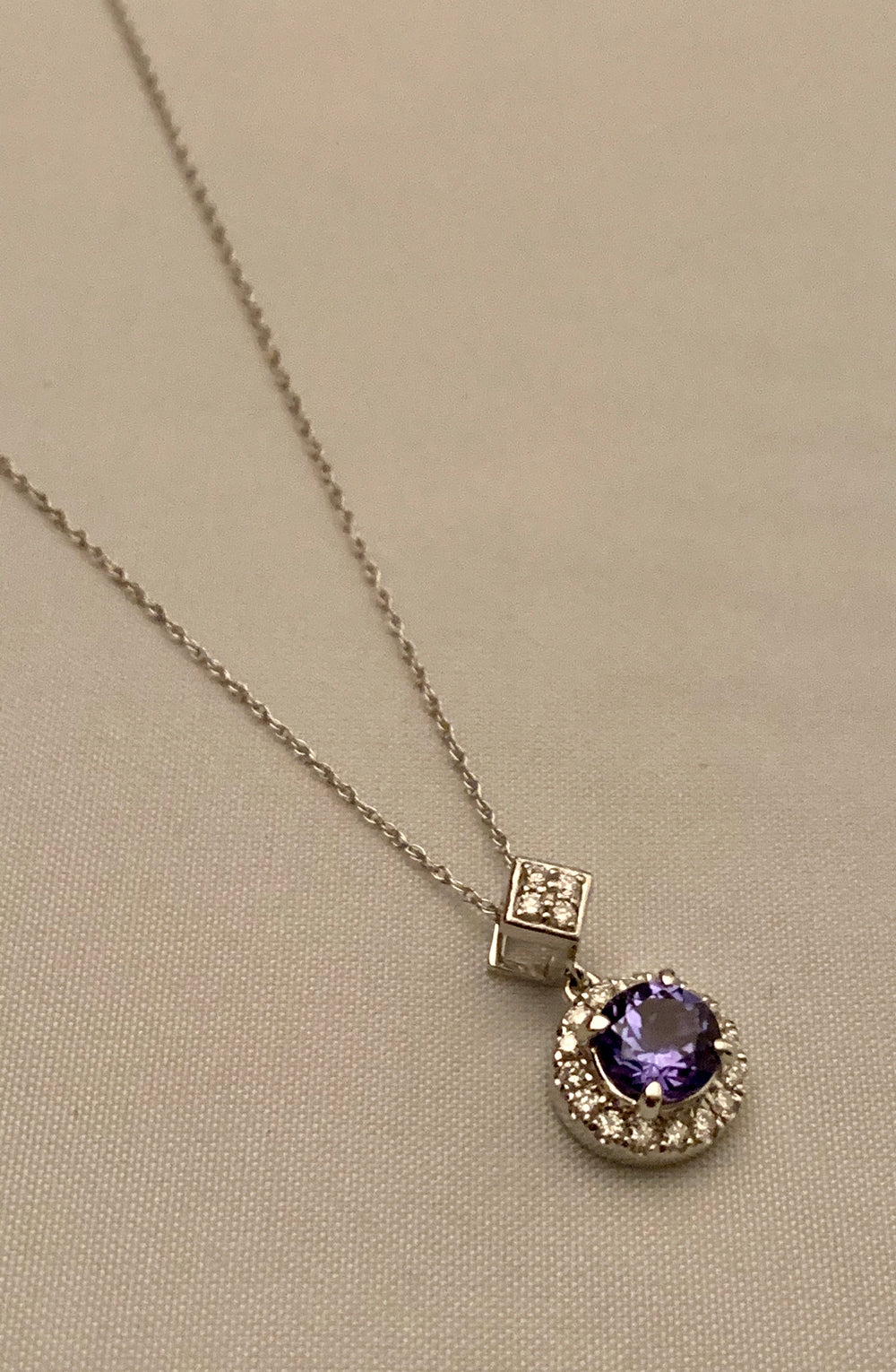 18K White Gold Tanzanite and Diamond Pendant