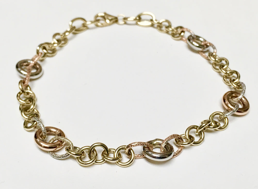 14K Tri Color Link Bracelet