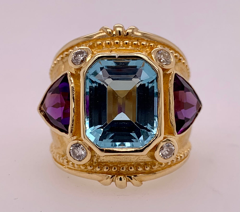 14K Etruscan Design Gemstone Ring