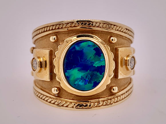 14K Etruscan Black Opal Ring