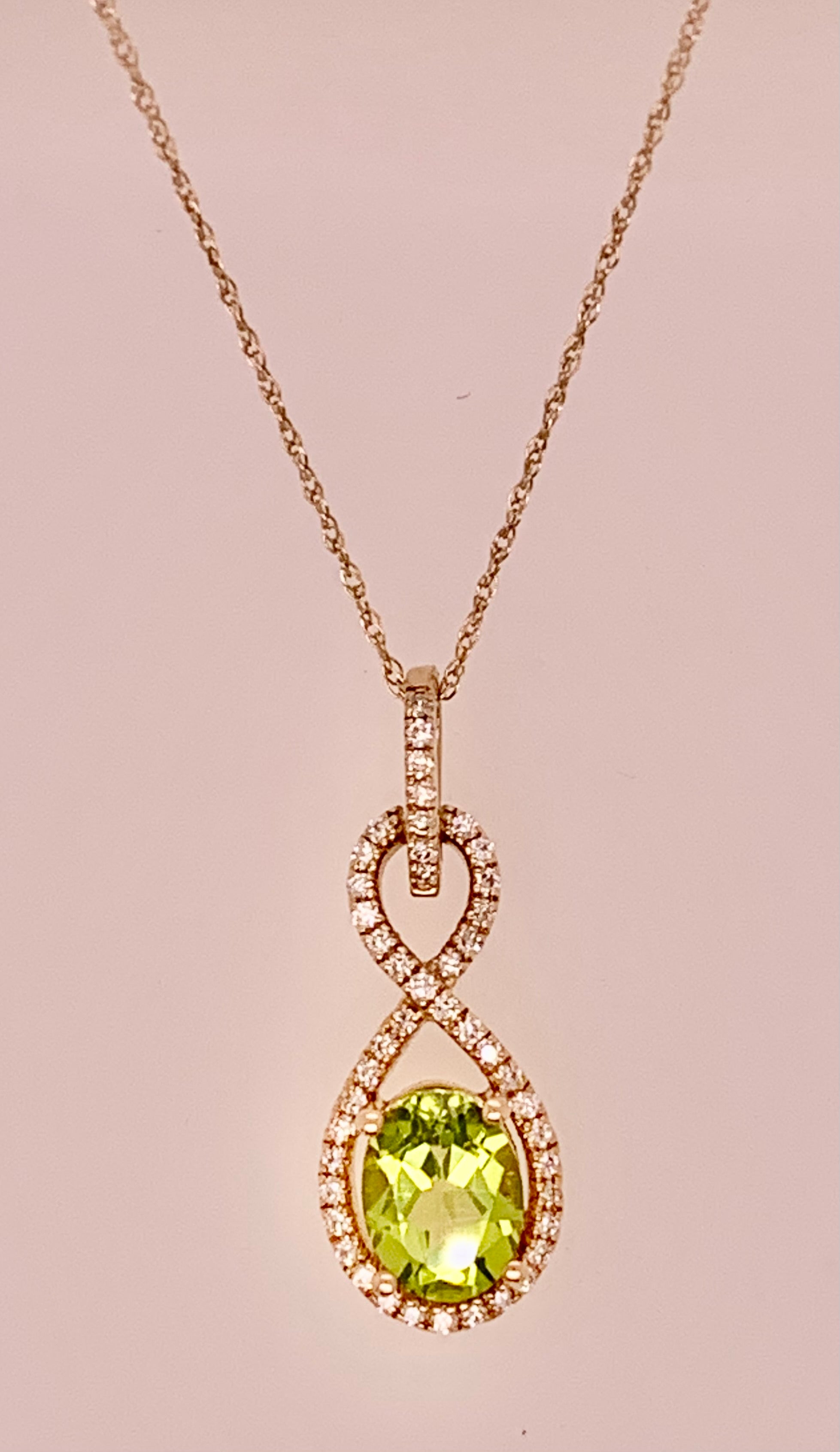 14K Peridot & Diamond Pendant