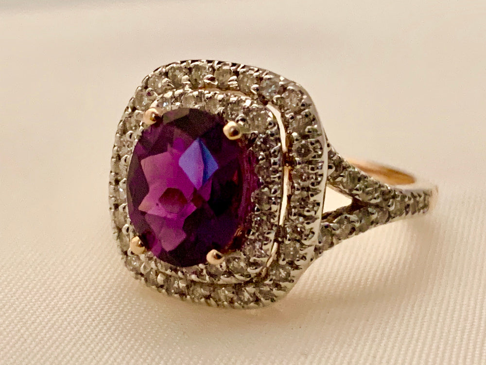 14K ROSE GOLD AMETHYST & DIAMOND RING