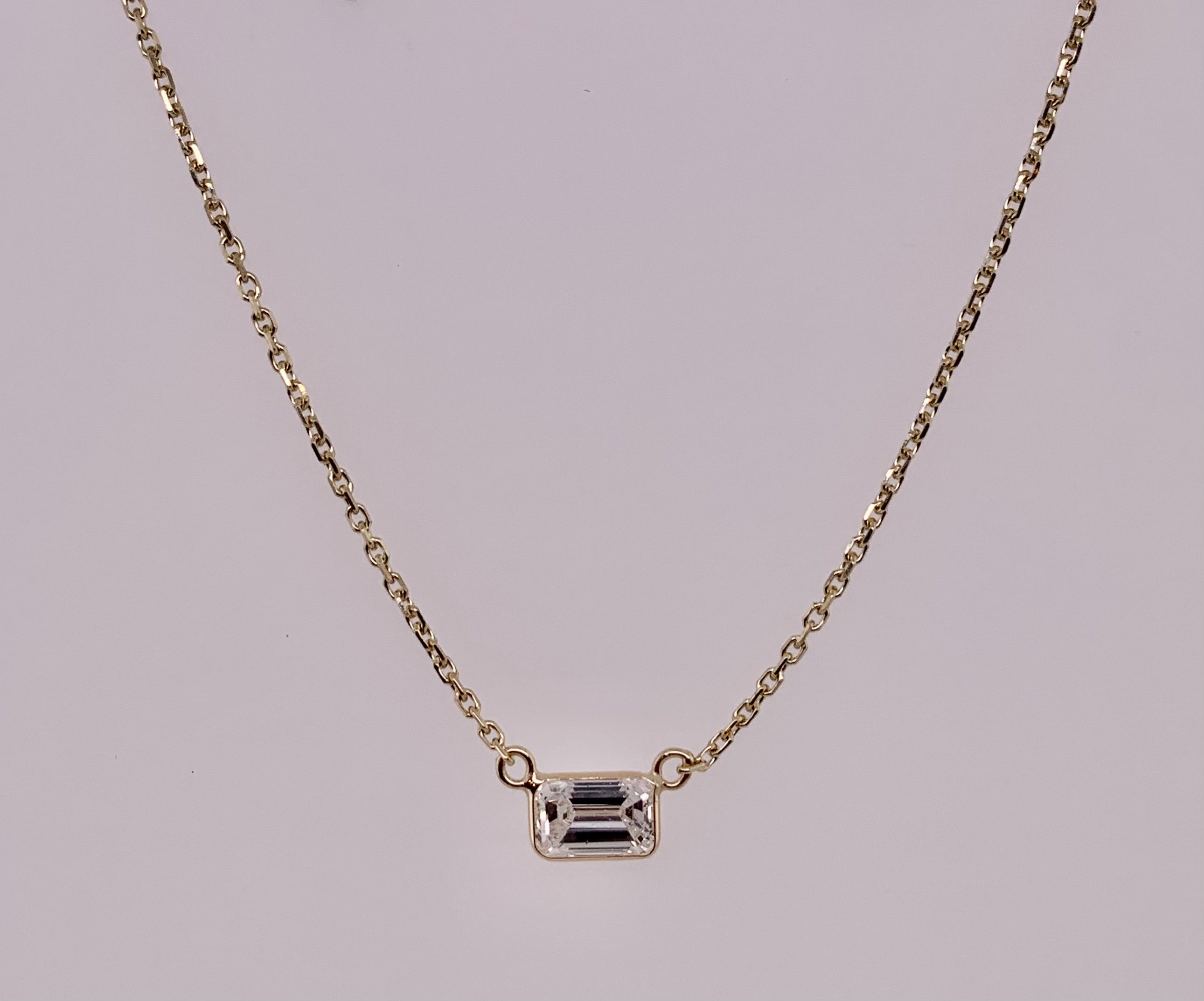 Single Emerald Cut Diamond Necklace