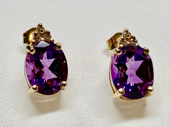 14K Amethyst & Diamond Earrings