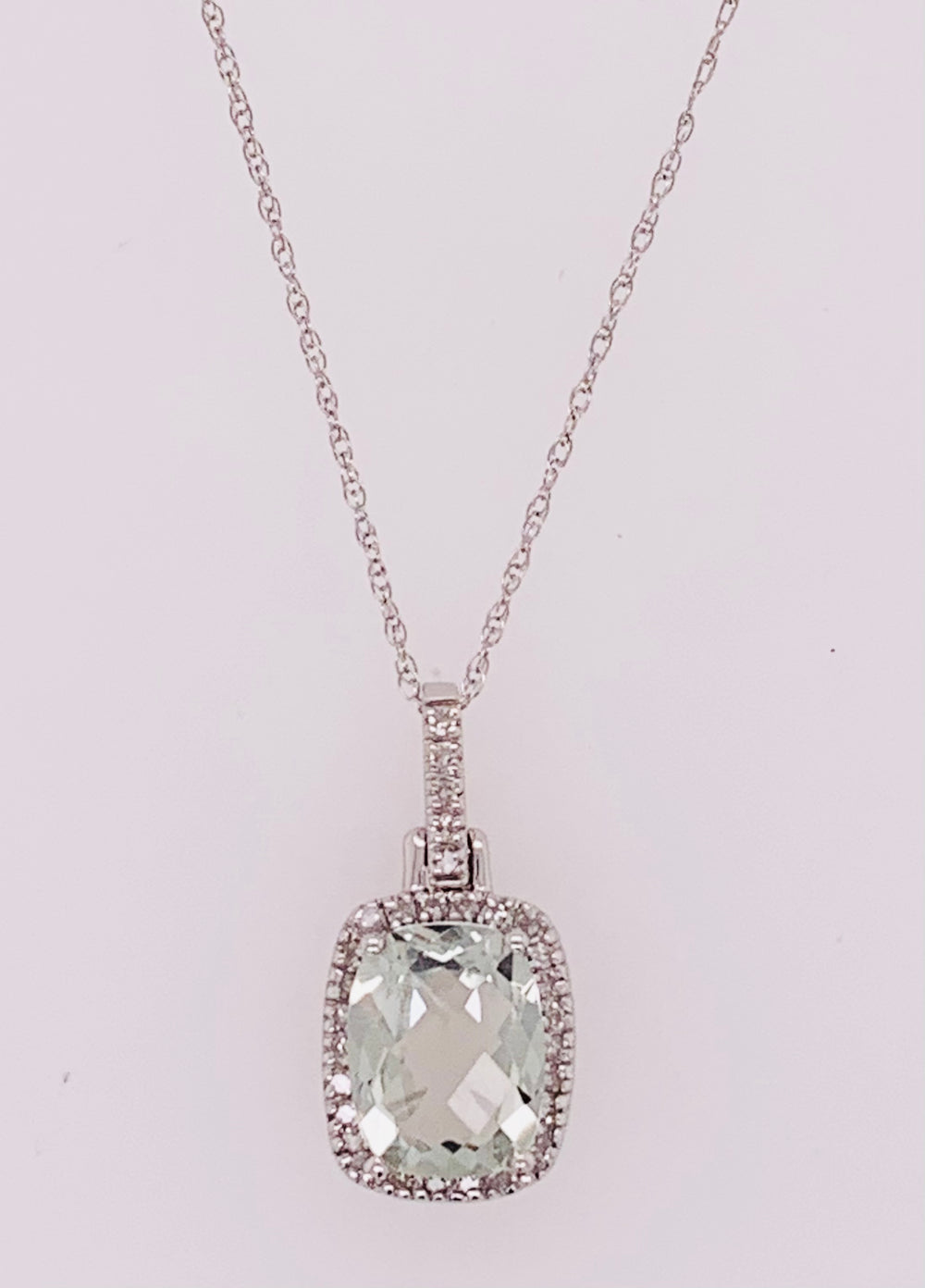 10K Green Amethyst & Diamond Pendant